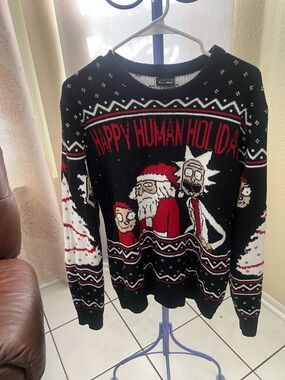 Black Holiday Graphic Crewneck Sweater - Rick & Morty Style